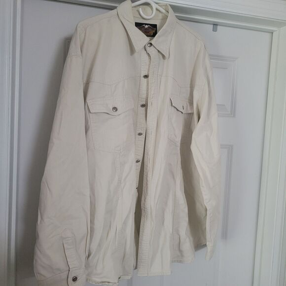Harley-Davidson Motorcycle Men’s Cream  Button Up Denim Shirt Size  XXL - Picture 2 of 4